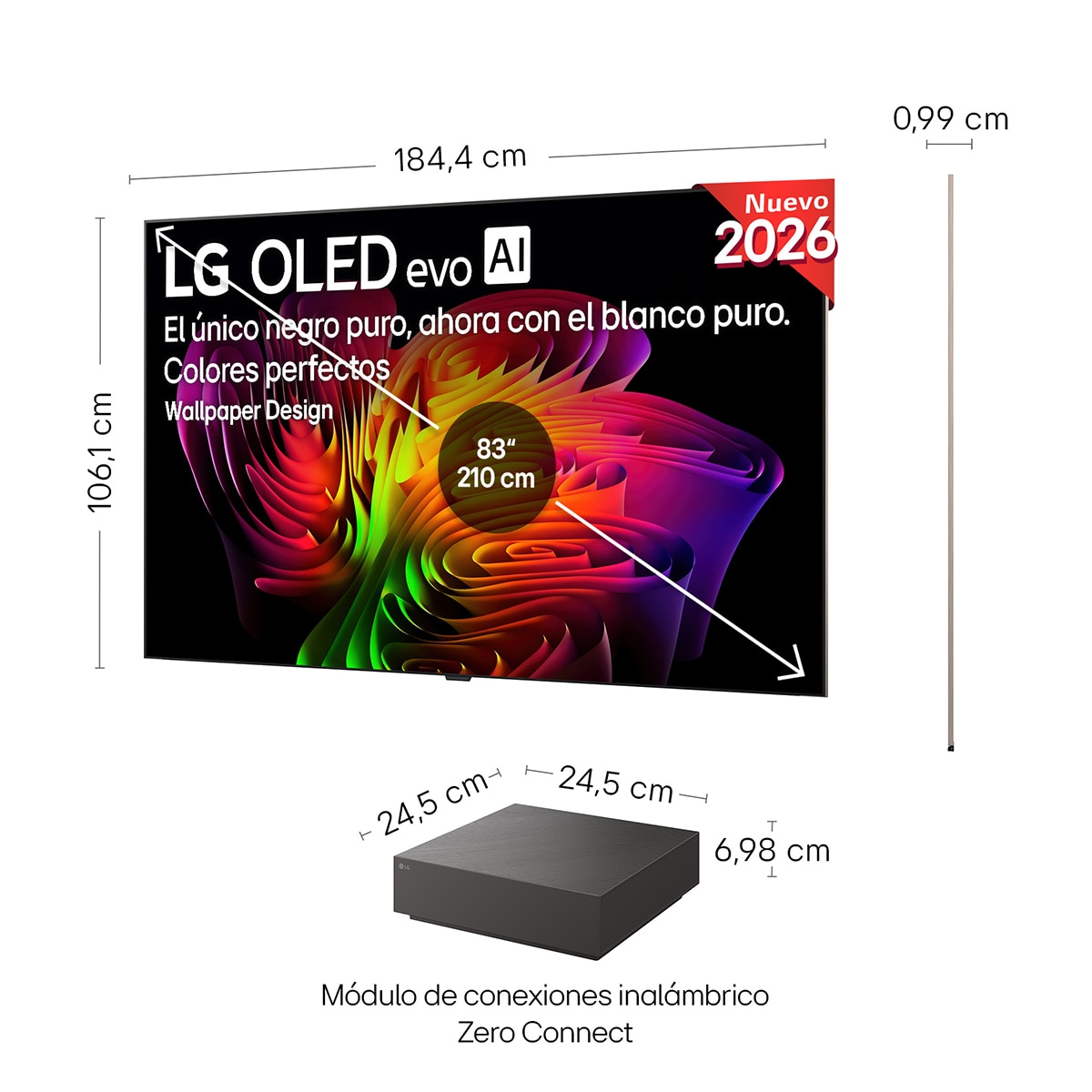 TV OLED evo 210 cm (83") LG OLED83W69LA 4K, Smart TV, AI, W6 - Gris oscuro / Negro Gris oscuro / Negro-2