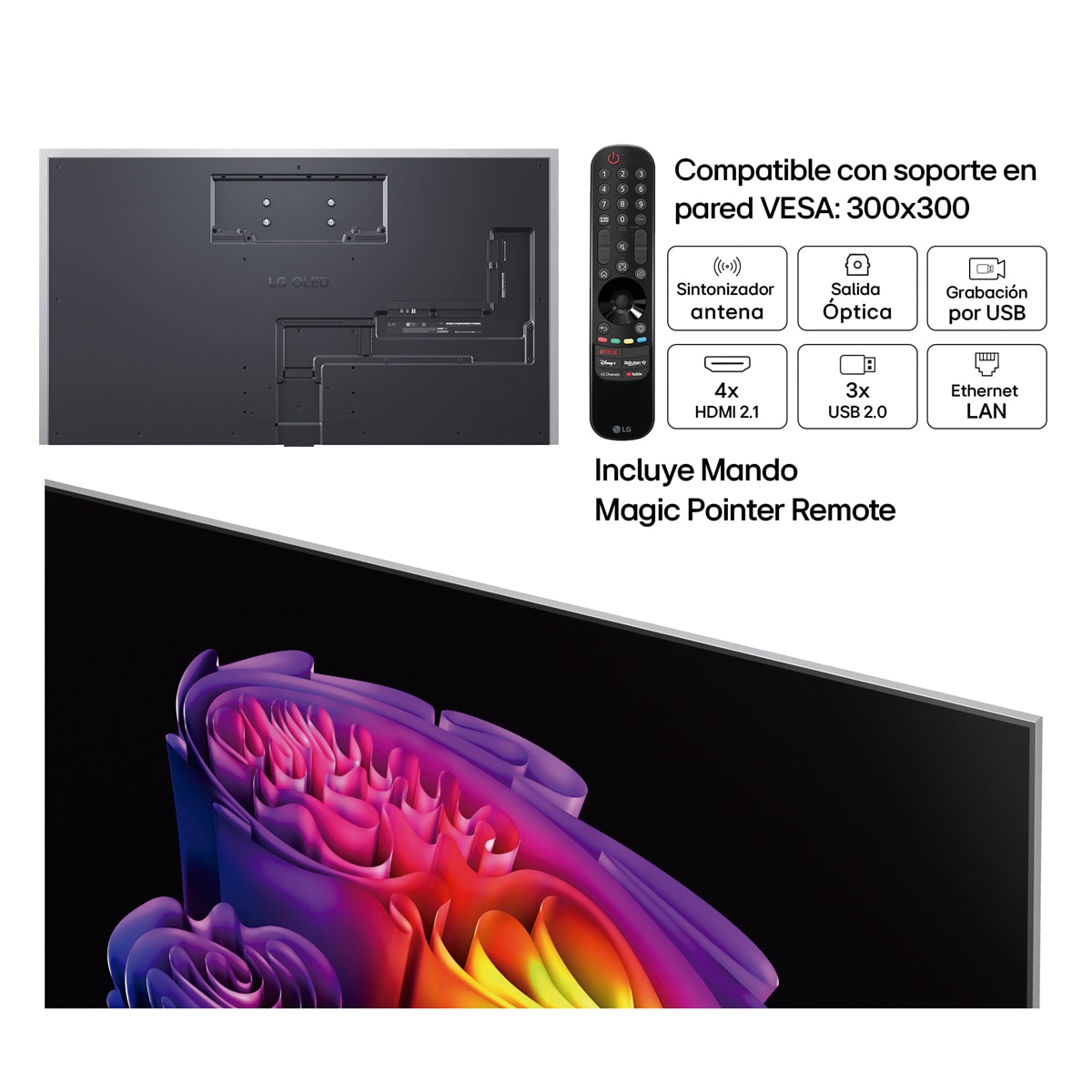 TV OLED evo 164 cm (65") LG OLED65G68LW 4K, Smart TV, AI, G6, soporte pared incluido Gris oscuro / Negro-3