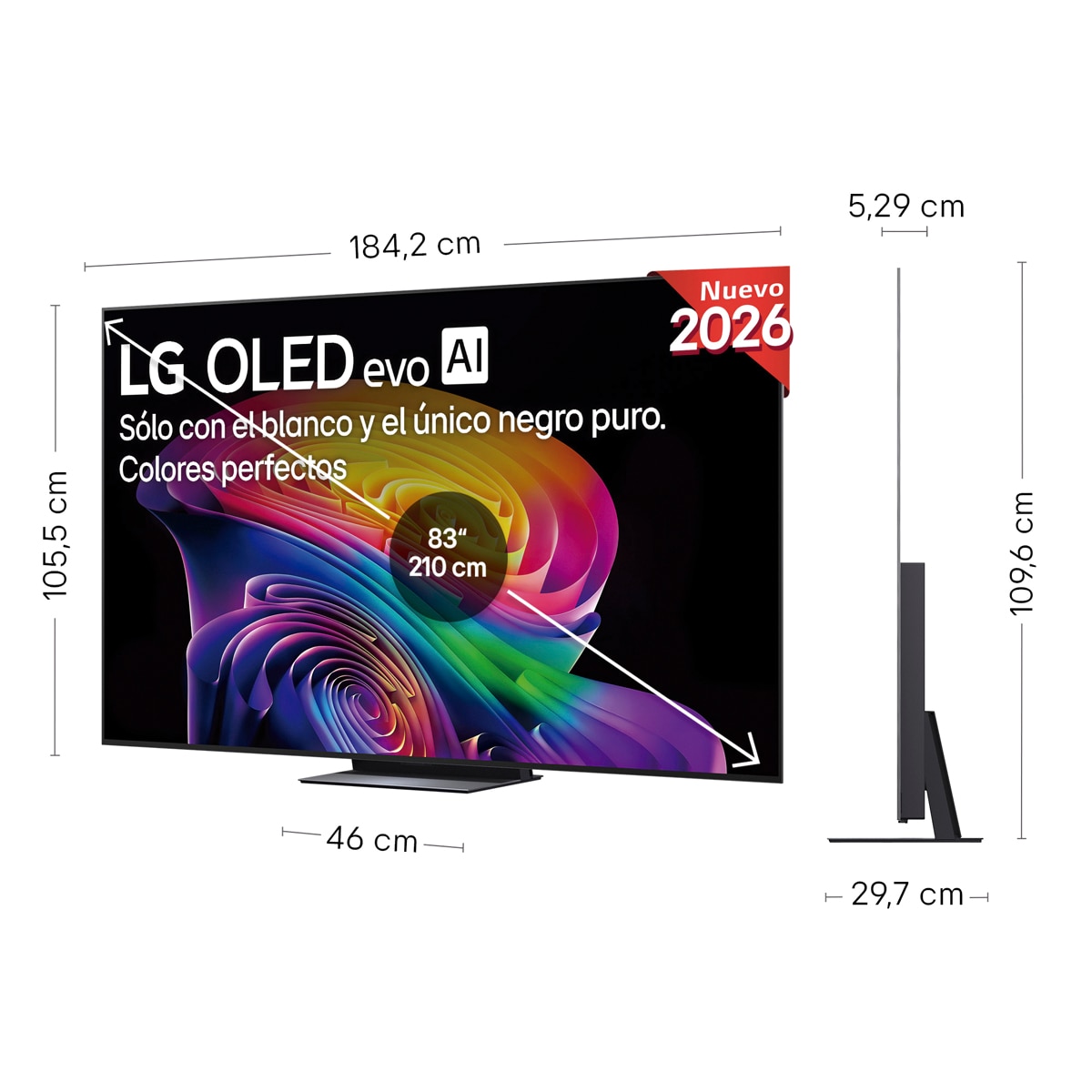 TV OLED evo 210 cm (83") LG OLED83C66LB 4K, Smart TV, AI, C6 Gris oscuro / Negro-2