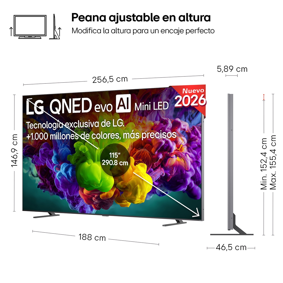TV QNED evo Mini LED 290 cm (115") LG 115QNED93B6 4K, Smart TV, AI, QNED93 Gris oscuro / Negro-2