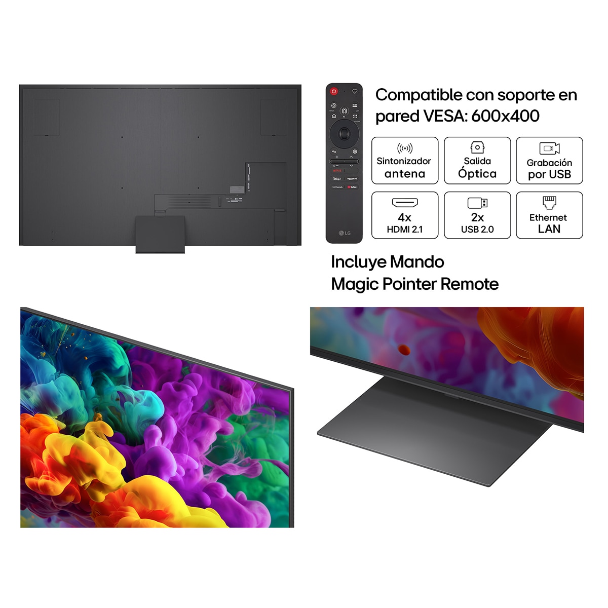 Smart TV LG QNED evo MiniLED AI QNED87 254 cm (100") 100QNED87B6 4K 2026 Gris oscuro / Negro-3