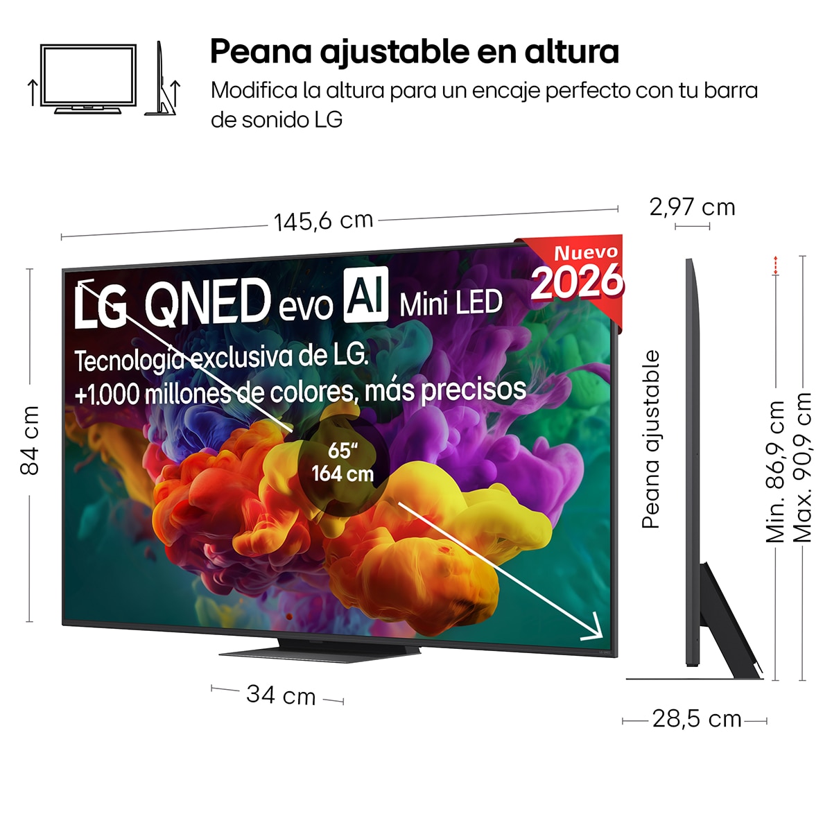 TV QNED evo Mini LED 164 cm (65") LG 65QNED87B6A 4K, Smart TV, AI, QNED87 Gris oscuro / Negro-2