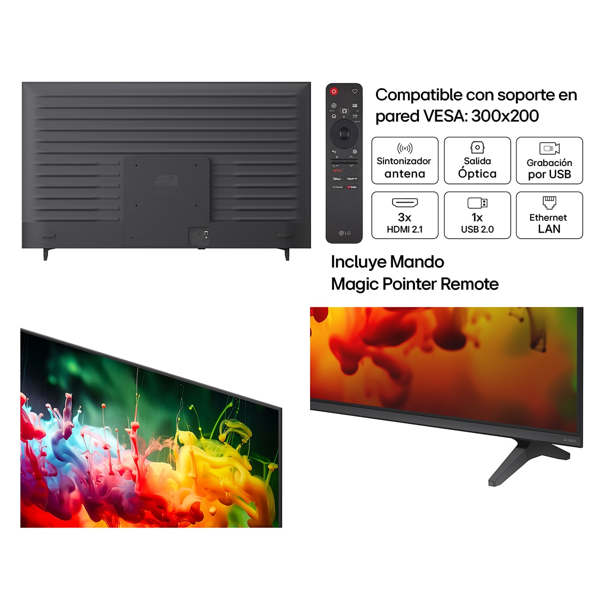 TV QNED Mini LED 164 cm (65") LG 65QNED70B6C 4K, Smart TV, AI, QNED70 Gris oscuro / Negro-3