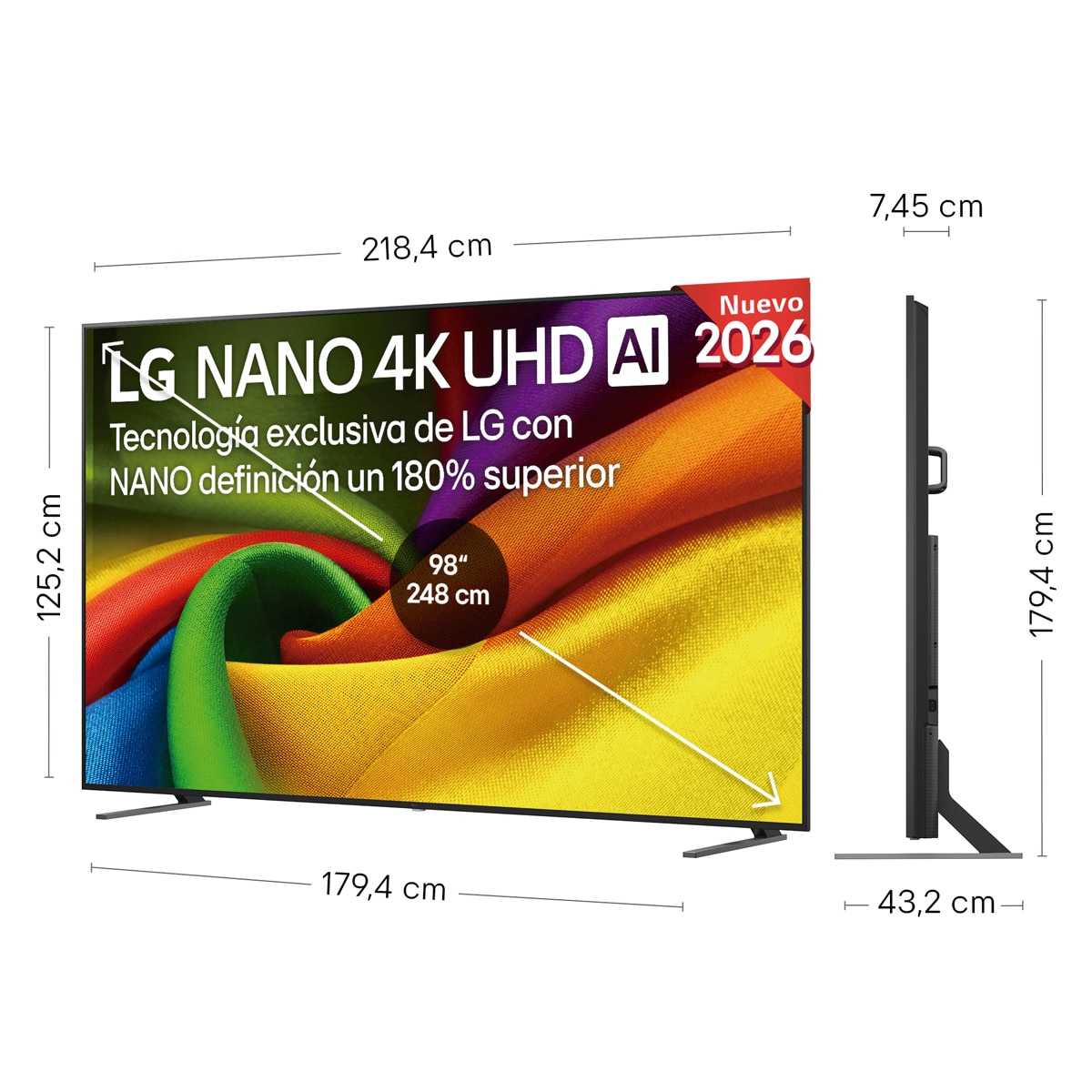TV LED 249 cm (98") LG 98NU900B6LB Nano 4K UHD, Smart TV, AI, NU90 - Gris oscuro / Negro Gris oscuro / Negro-2