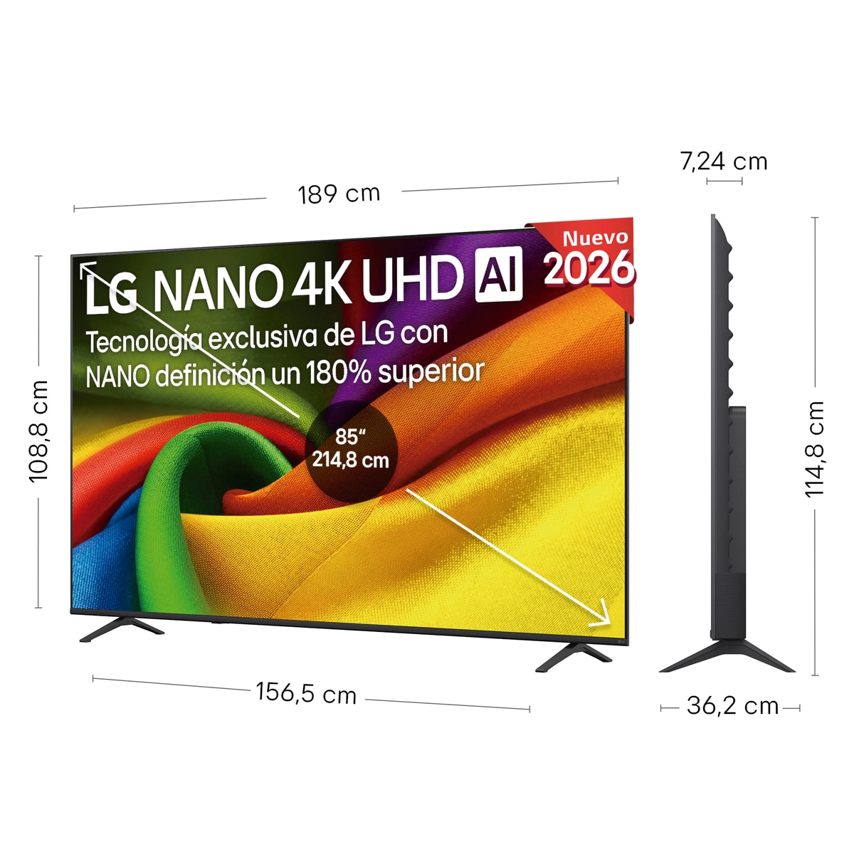 Smart TV LG NANO 4K UHD AI NU90 215 cm (85") 85NU900B6LA 4K 2026 Gris oscuro / Negro-2
