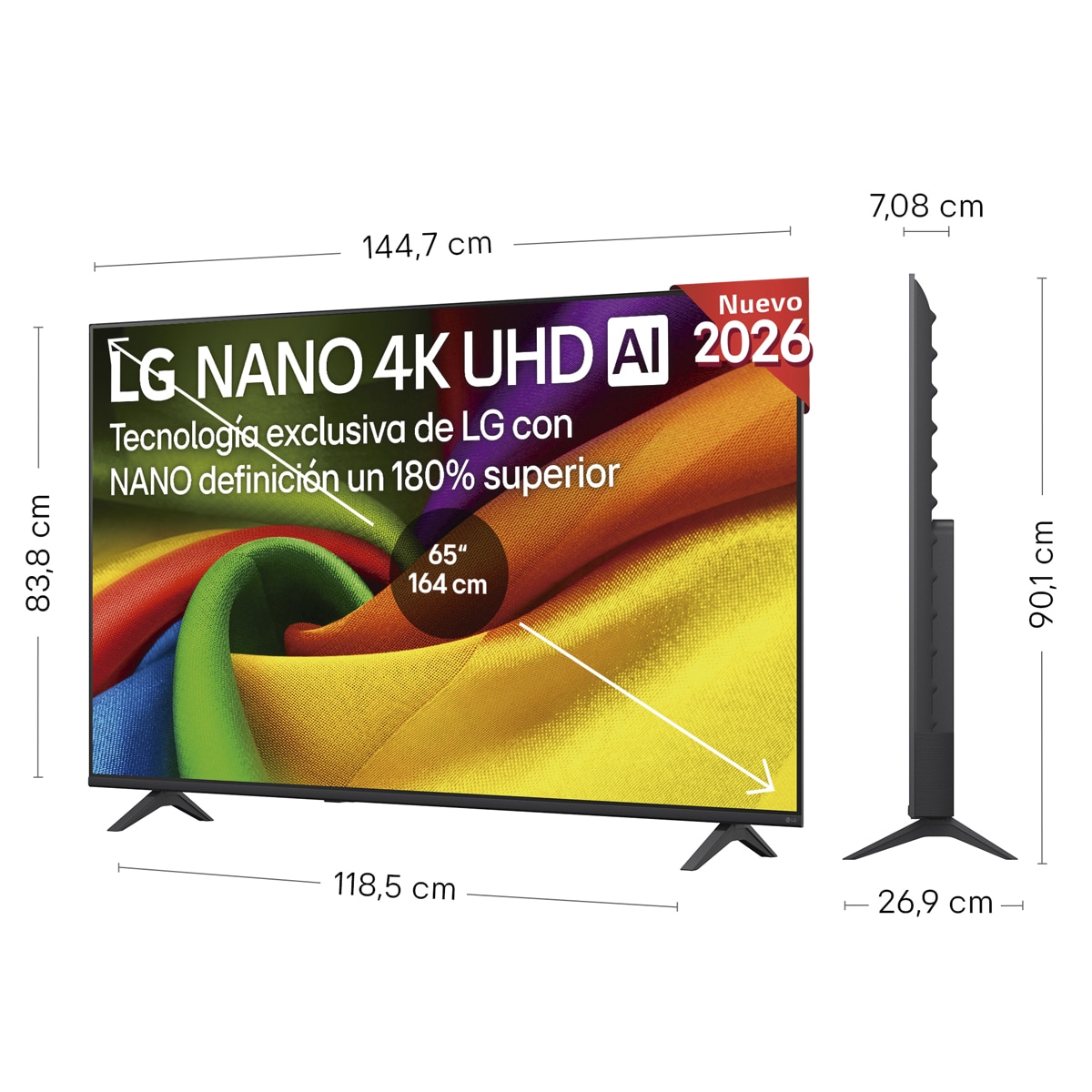 Smart TV LG NANO 4K UHD AI NU90 164 cm (65") 65NU900B6LA 4K 2026 Gris oscuro / Negro-2