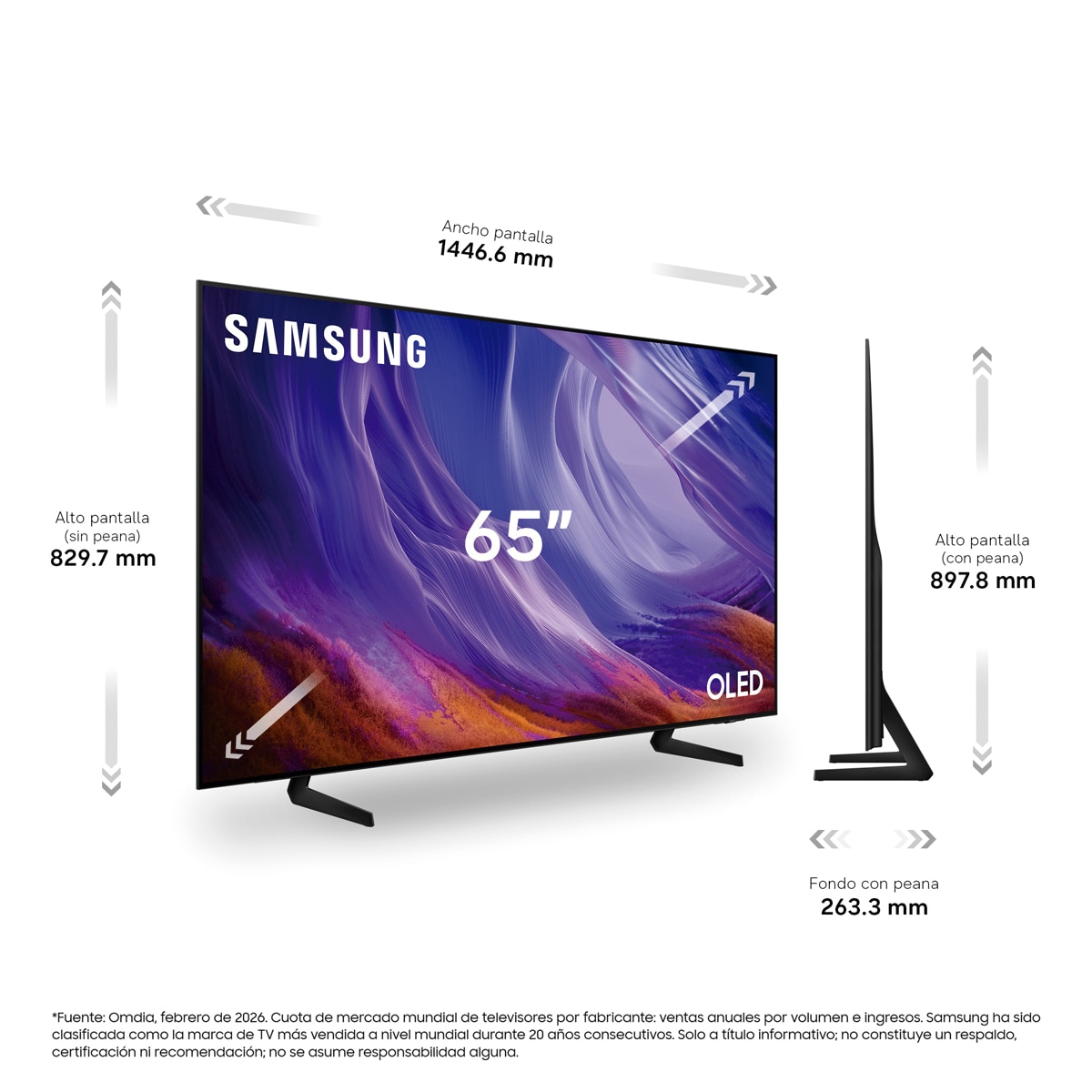 TV OLED 163cm (65") Samsung TQ65S83HAEXXCC 4K Smart TV con Vision AI. 120Hz Ultimate Gaming Pack Negro-2
