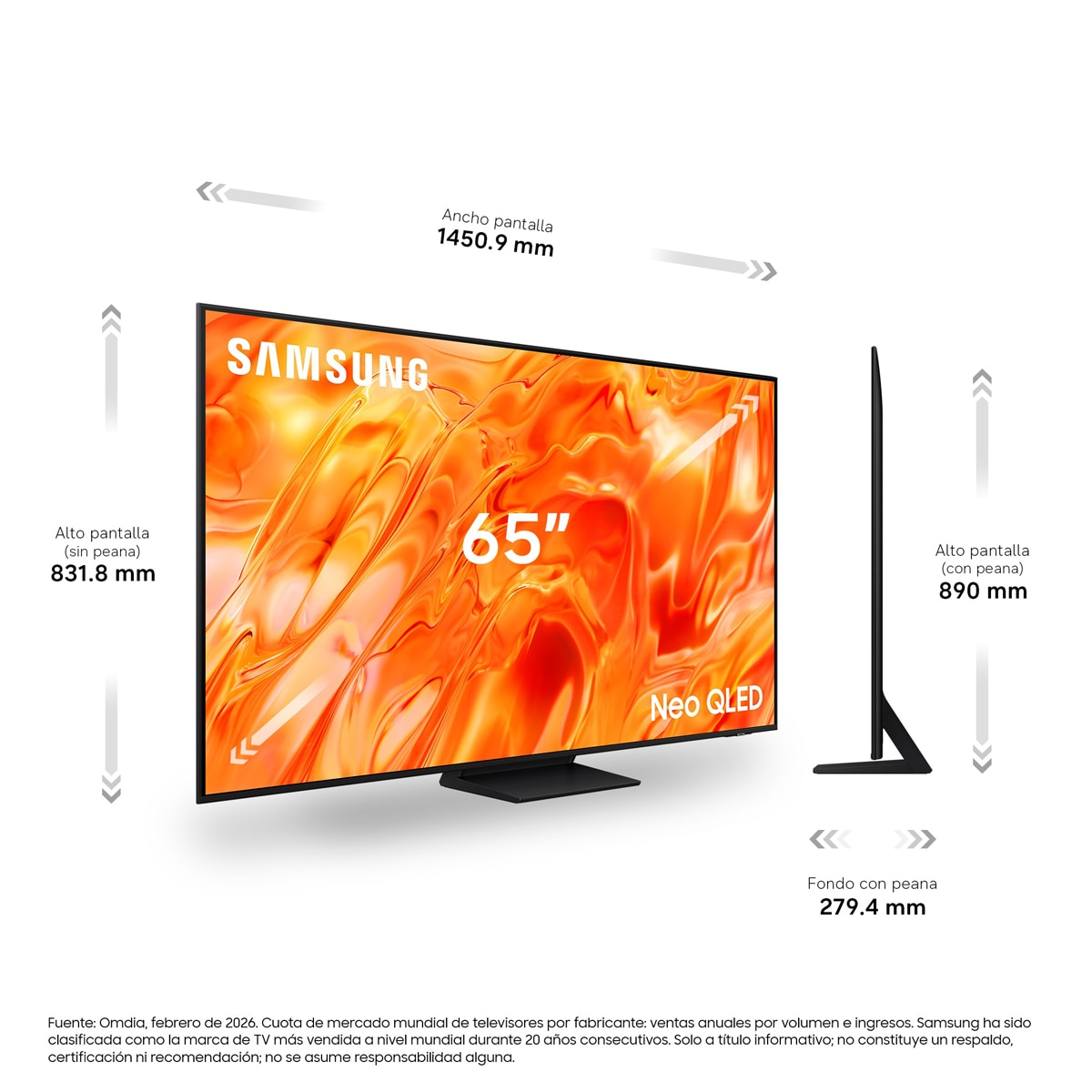 TV Neo QLED Mini LED 163cm (65") Samsung TQ65QN73HAUXXC 4K Smart TV con Vision AI Football Mode Negro-2