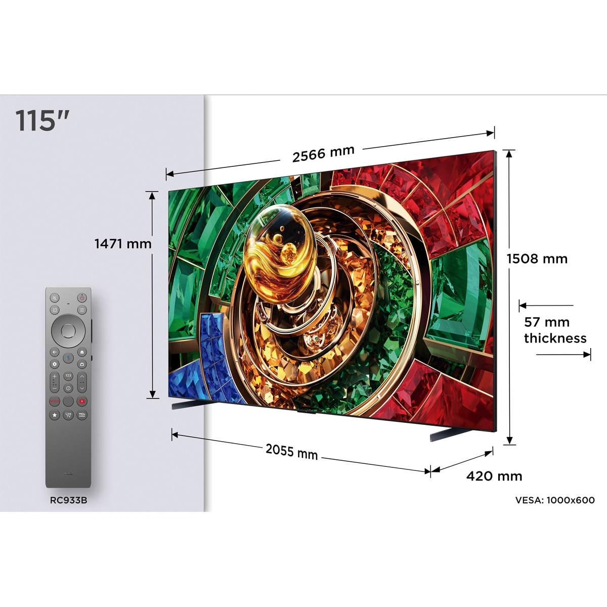 TV RGB-MiniLED 292CM (115") TCL 115RM9L, 4K HDR 9000 nits, Google TV, Dolby Vision IQ & Atmos, Audio by Bang & Olufsen, 144Hz - Acero oscuro Acero oscuro-2