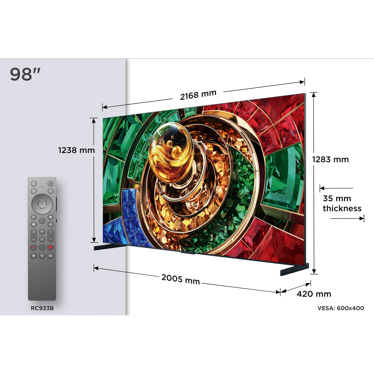 TV RGB-MiniLED 248cm (98") TCL 98RM9L, 4K HDR 6000 nits, Google TV, Dolby Vision IQ & Atmos, Audio by Bang & Olufsen, 144Hz - Acero oscuro Acero oscuro-2