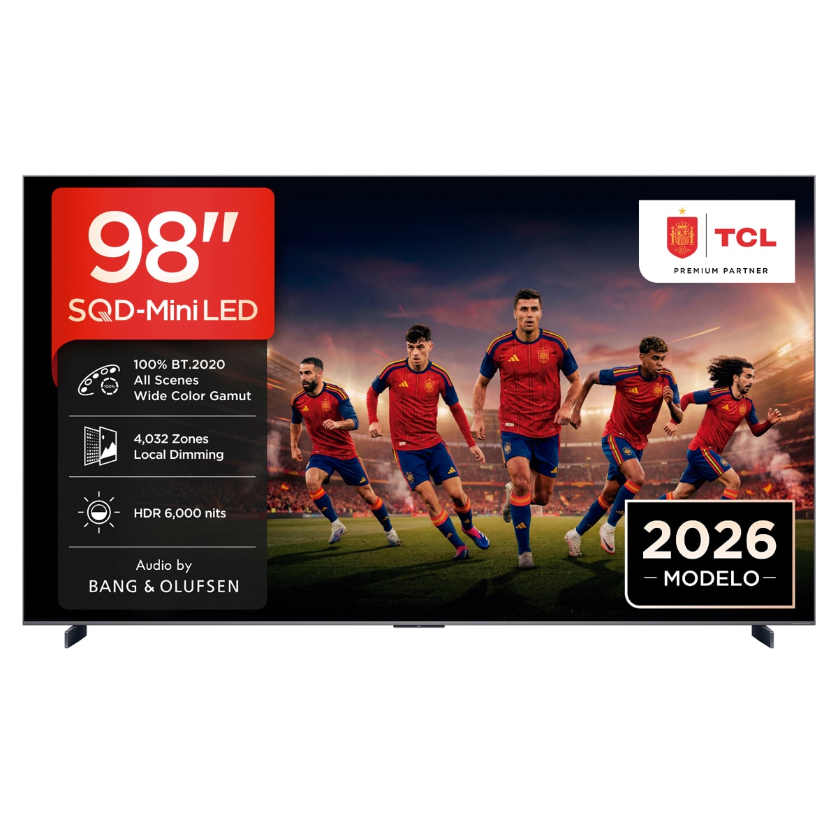 Imagem 0 de TV SQD-MiniLED 98" (248 cm) TCL 98C8L, 4K HDR 6000 nits, Google TV, 144 Hz, Dolby Vision & Atmos, Áudio da Bang & Olufsen - Aço Escuro