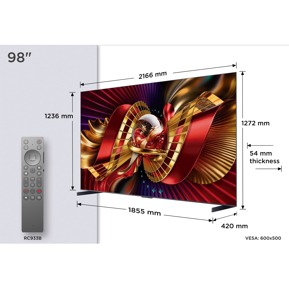 TV SQD-MiniLED 248cm (98") TCL 98C8L, 4K HDR 6000 nits, Google TV, 144Hz, Dolby Vision & Atmos, Audio by Bang & Olufsen - Acero oscuro Acero oscuro-2