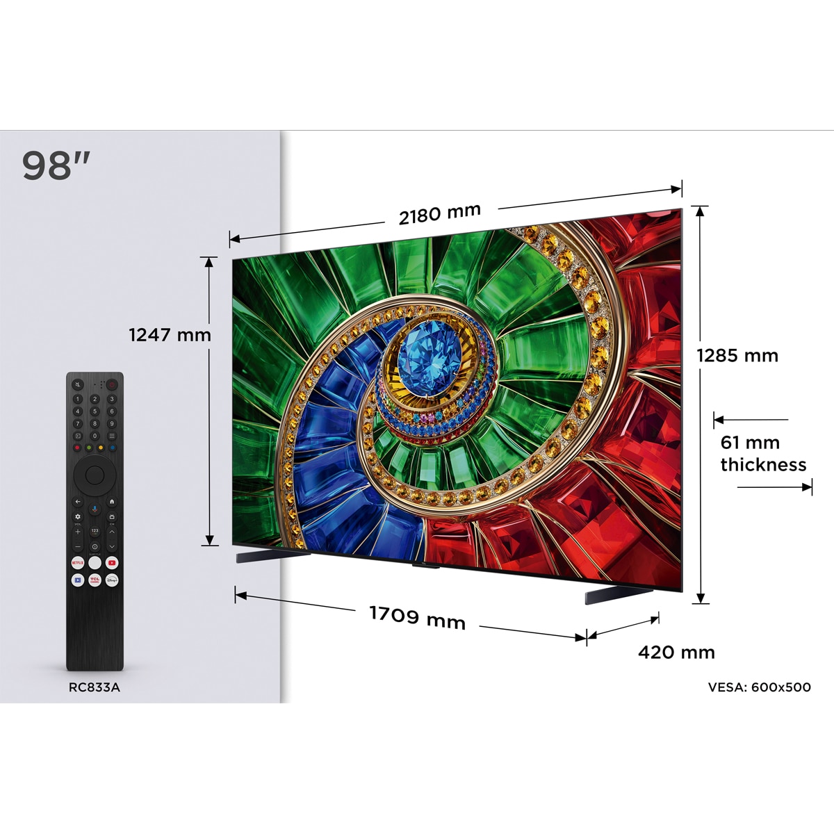 TV RGB-MiniLED 248cm (98") TCL 98RM7L, 4K HDR 2000 nits, Google TV, 2.1 Onkyo, 144Hz - Acero oscuro Acero oscuro-2