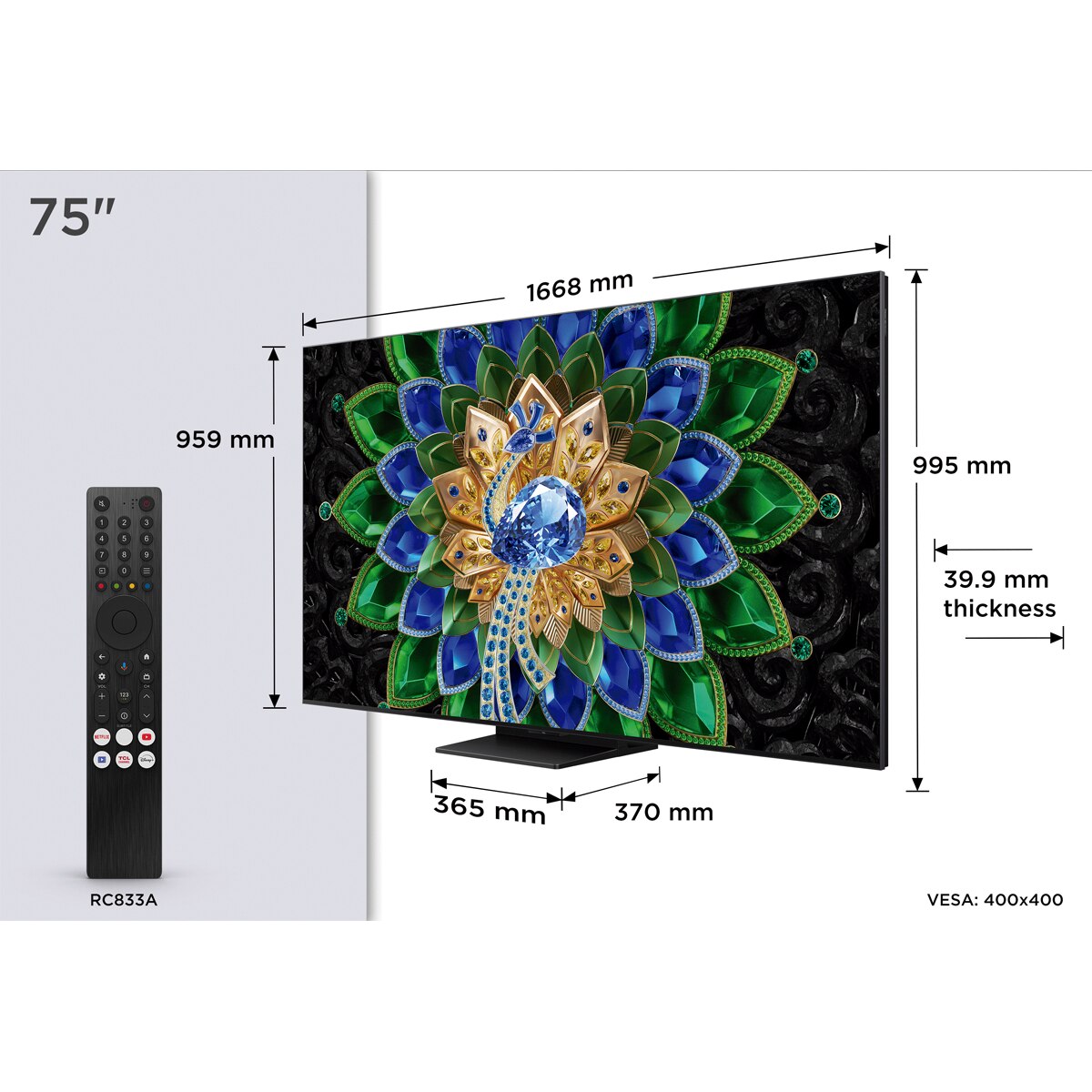 TV QD-MiniLED 215cm (85") TCL 85A400U, 4K HDR 2500 nits, Google TV, Dolby Vision IQ & Atmos, 2.0 Onkyo, 144Hz, AirPlay 2 Acero oscuro-2