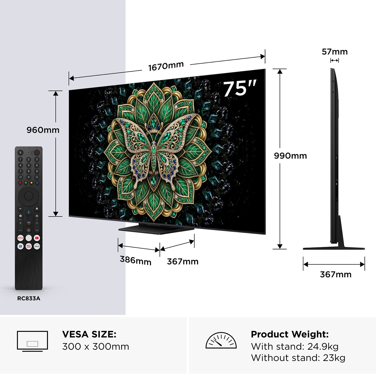 TV QD-MiniLED 189cm (75") TCL 75C6K PRO, 4K HDR 1000 nits, Google TV, Dolby Vision & Atmos, 2.1 Onkyo, 144Hz, AirPlay 2 - Acero oscuro Acero oscuro-2