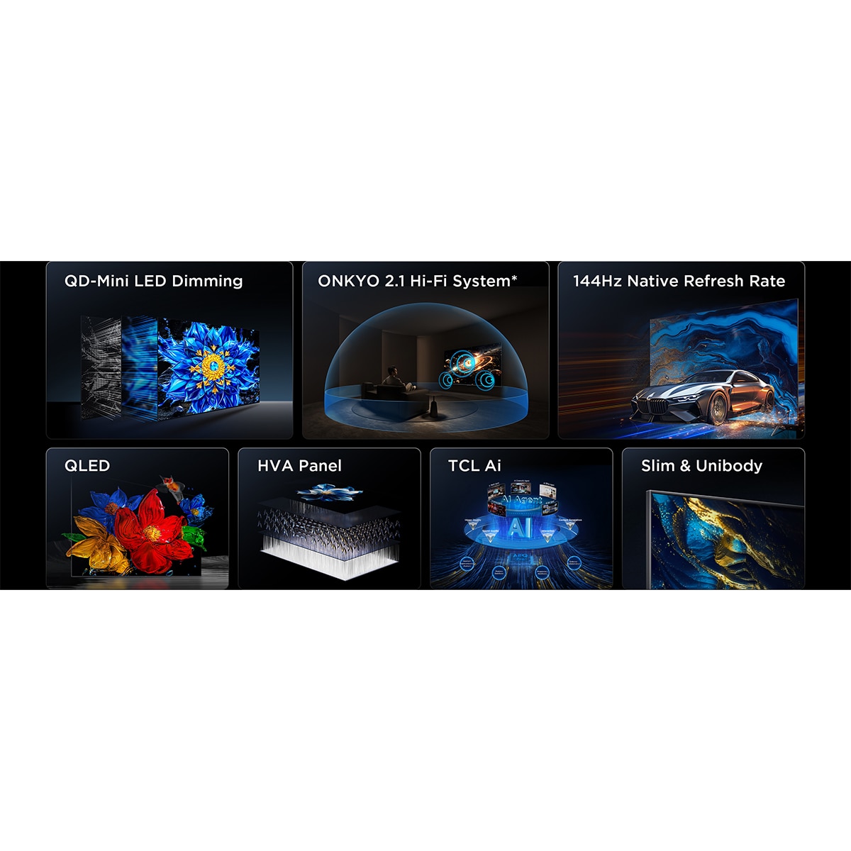 TV QD-MiniLED 189cm (75") TCL 75P8L, 4K HDR, Google TV, 144Hz VRR, Onkyo 2.1 - Acero oscuro Acero oscuro-4
