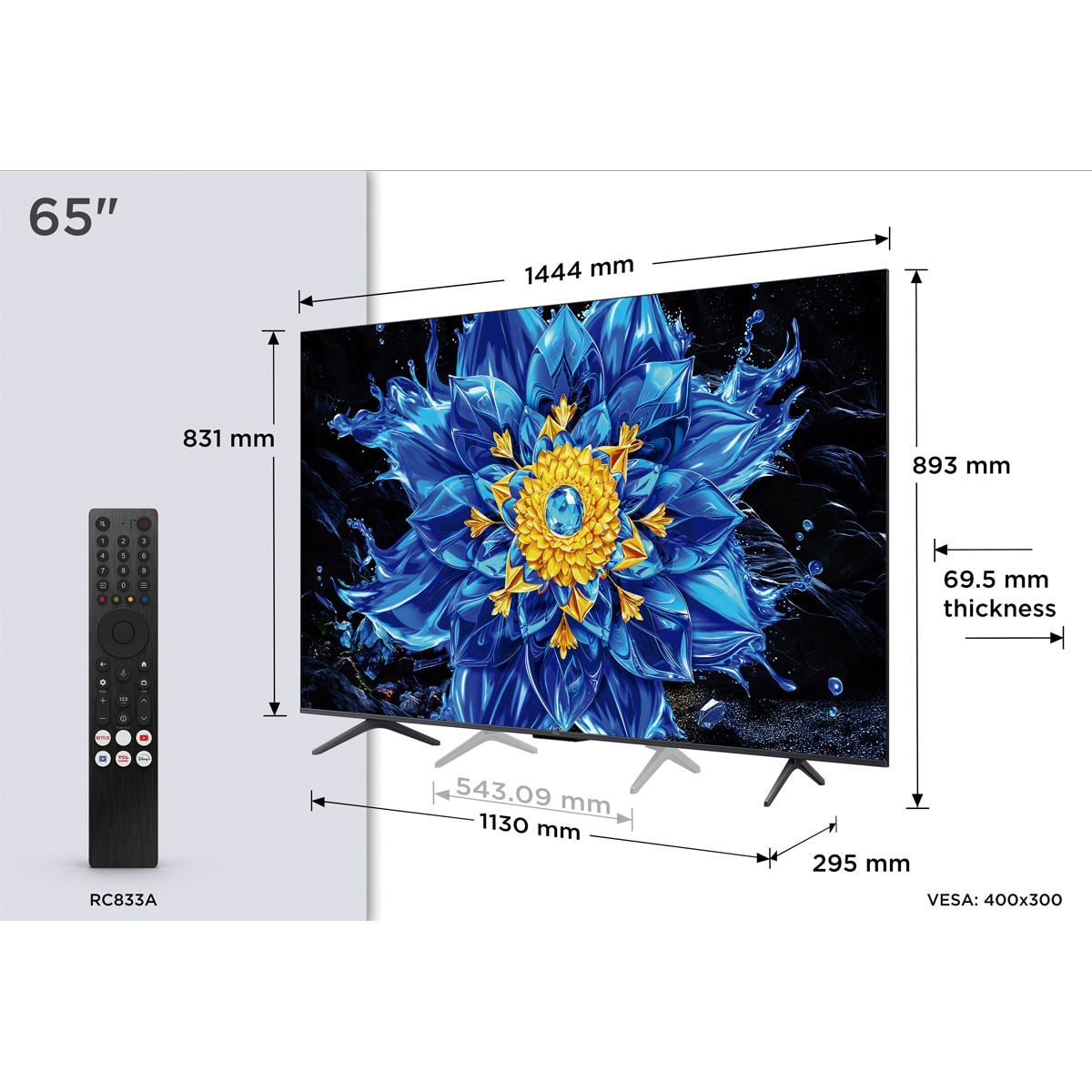 TV QD-MiniLED 164cm (65") TCL 65P8L, 4K HDR, Google TV, 144Hz VRR, Onkyo 2.1 Acero oscuro-2
