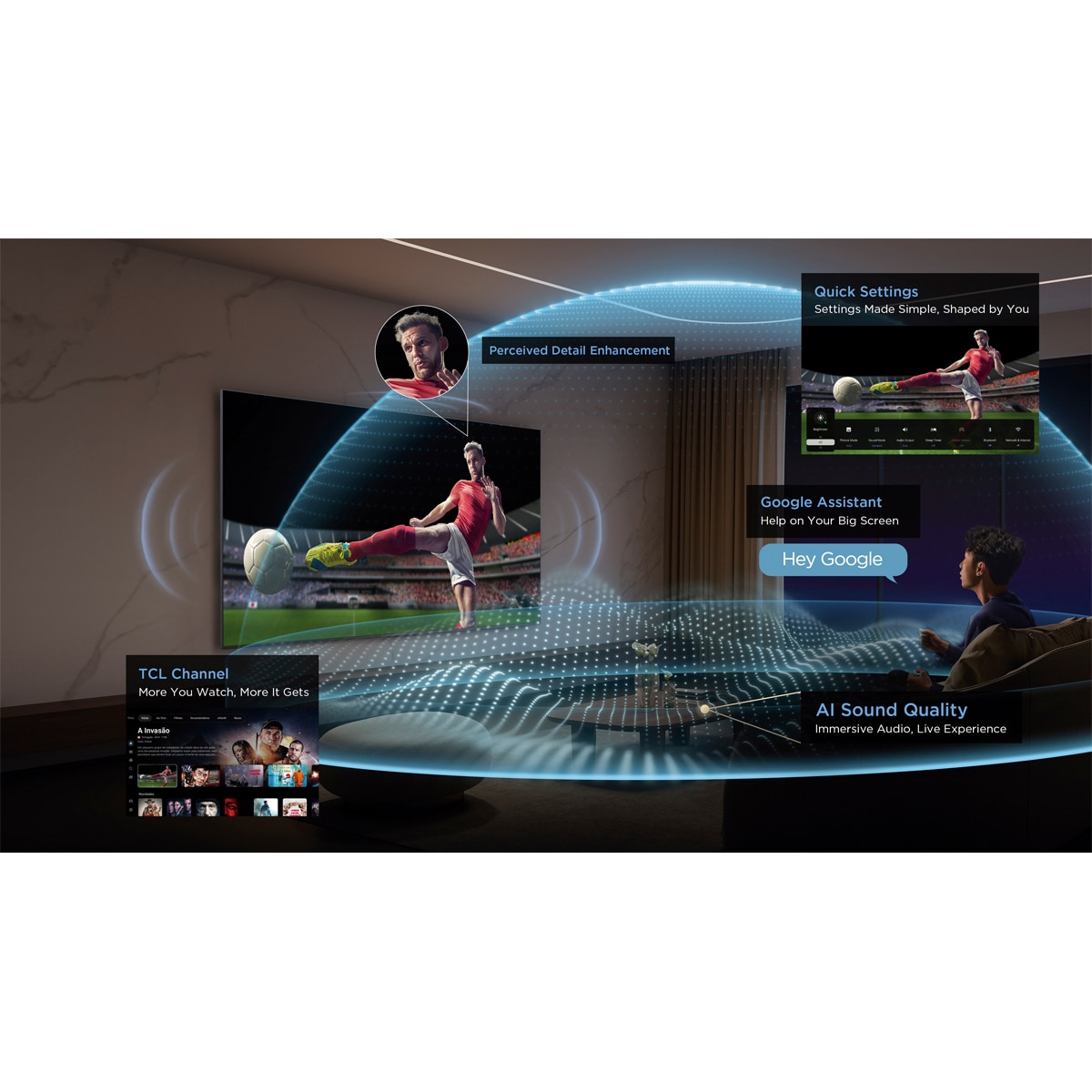 TV QD-MiniLED 164cm (65") TCL 65P8L, 4K HDR, Google TV, 144Hz VRR, Onkyo 2.1 Acero oscuro-4