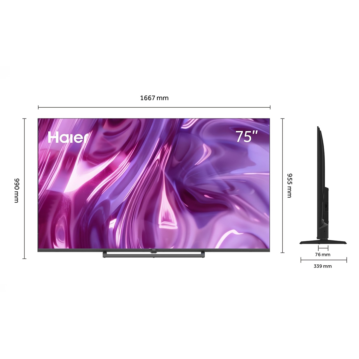 TV QLED 189 cm (75") Haier S80 H75S80GUX 4K UHD, 60Hz, Google TV, HDR10, Dolby Audio, AIPQ (AI Picture Quality) Negro-2