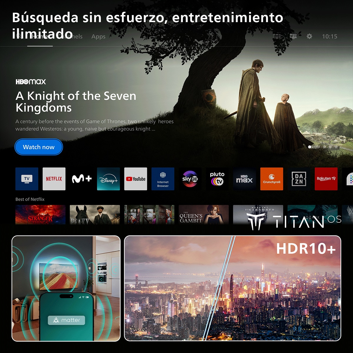 TV LED 164cm (65") Philips Ambilight 65PUS8001 4K UHD, Smart TV, Dolby Atmos, Titan OS - Negro mate Negro mate-8