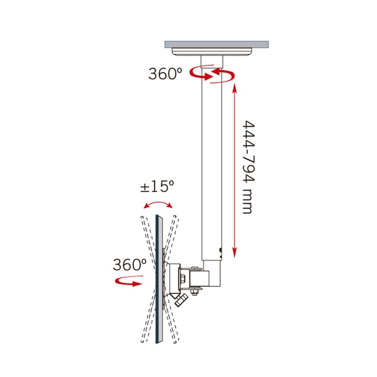 Soporte de techo para TV LCD/LED Gisan AX115 de 60,96 a 165,10 cm (24 a 65'') Negro-4