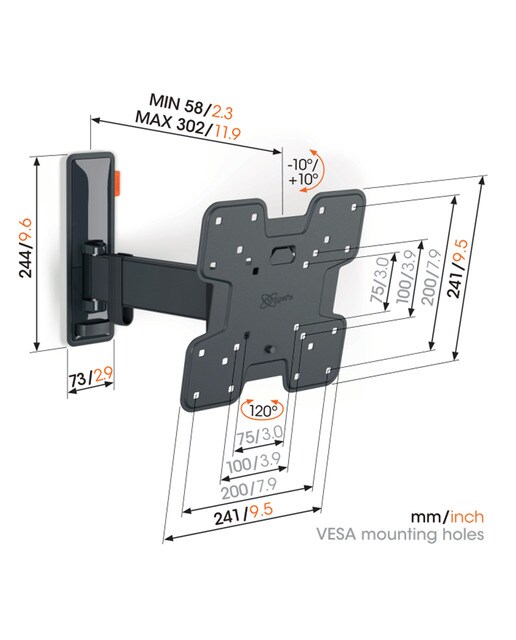 Suporte de Parede Giratório para TV até 120º Vogel's  TVM 3225 de 19" a 43" até 15 Kg Preto-6