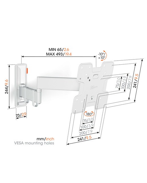 Soporte de pared giratorio hasta 180º Vogel's TVM 3245 para TV de 19" a 43" blanco hasta 15 kg Blanco-8