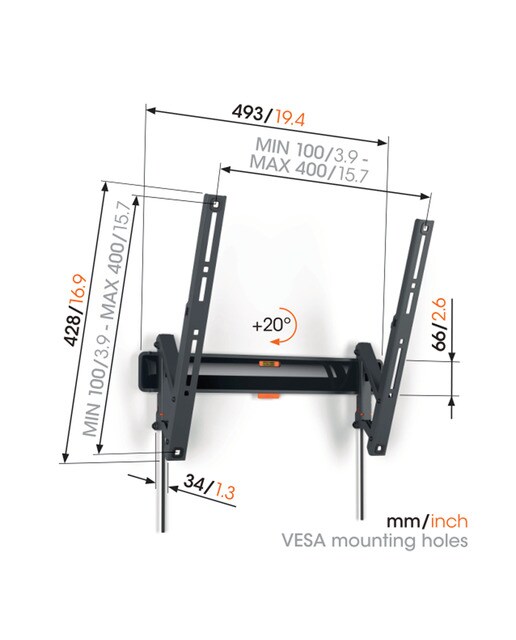 Soporte de pared inclinable Vogel's TVM 3415 para TV 32" a 65" hasta 25 kg Negro-8