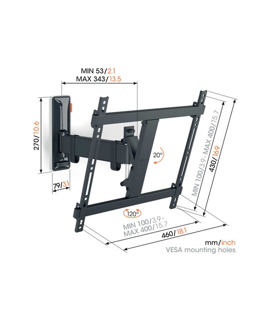 Soporte de pared giratorio hasta 120º Vogel's TVM 3425 para TV de 32" a 65" hasta 25 kg Negro-7