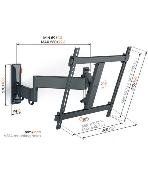 Suporte de Parede Giratório até 180º para TV Vogel's TVM 3445 de 32" a 65" ate 25 Kg Preto-7