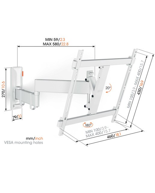 Suporte de Parede Giratorio de 180º Para TV Vogel's TVM 3445 de 32" a 65" até 25 Kg Branco-6