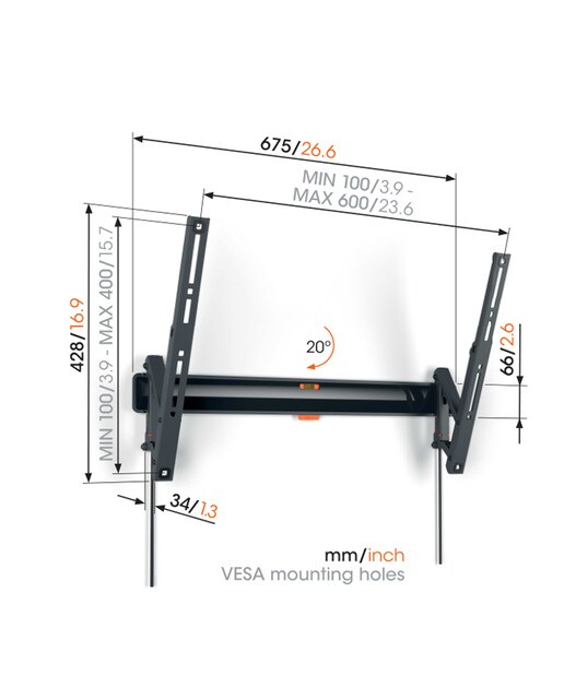 Soporte de pared inclinable hasta 20º Vogel's TVM 3615 para TV de 40" a 77" hasta 35 kg - Negro Negro-7