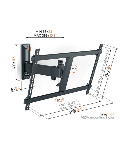 Soporte de pared giratorio Vogel's TVM 3625 para TV de 40" a 77" hasta 35 kg - Negro Negro-7