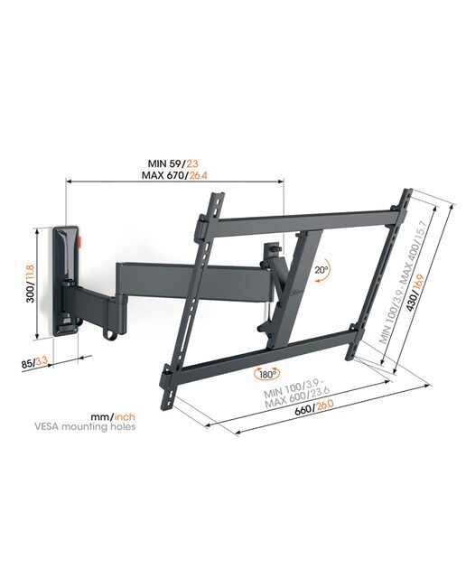 Soporte de pared giratorio hasta 180º Vogel's TVM 3645 para TV de 40" a 77" hasta 35 kg - Negro Negro-6