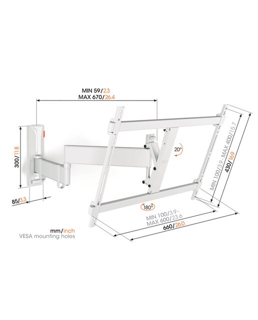 Soporte de pared giratorio hasta 180º Vogel's TVM 3645 para TV de 40" a 77" hasta 35 kg Blanco-6