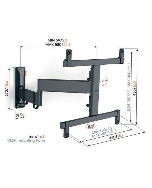 Suporte de Parede Giratório até 180º para TV Vogel's TVM 3465 de 32" a 65" até 25 Kg Preto-8