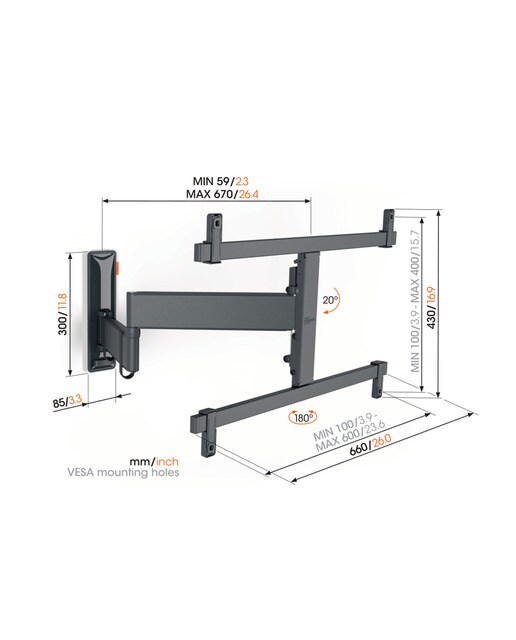 Soporte de pared giratorio hasta 180º Vogel's TVM 3665 para TV OLED de 42" a 77" hasta 35 kg Negro-8