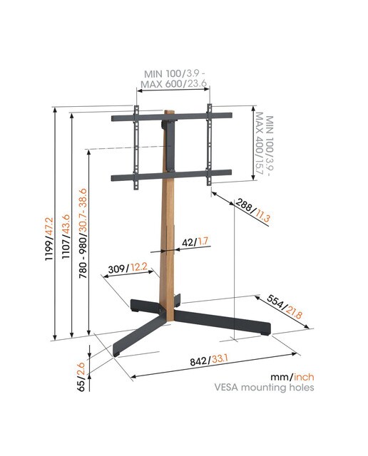 Soporte de pie giratorio Vogel's TVS 3695 para TV de 40" a 77" hasta 50 kg - Madera / Negro Madera / Negro-2