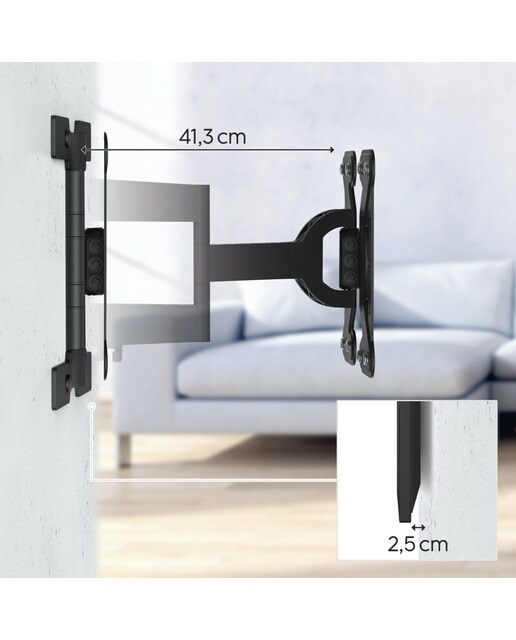 Soporte de pared Hama Fullmotion 2 Brazos Extra Slim para TV 19" a 48" Negro Negro-3