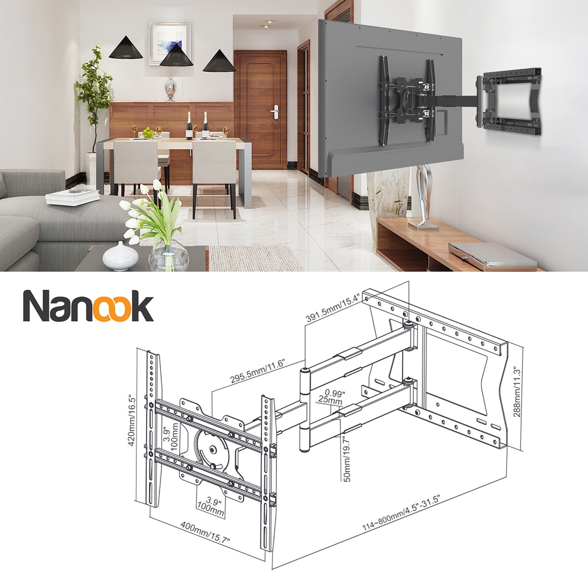 Soporte de pared Nanook 2080 para TV's de 32"a 75" Negro-2