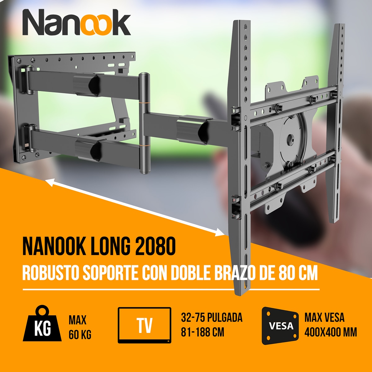 Soporte de pared Nanook 2080 para TV's de 32"a 75" Negro-3