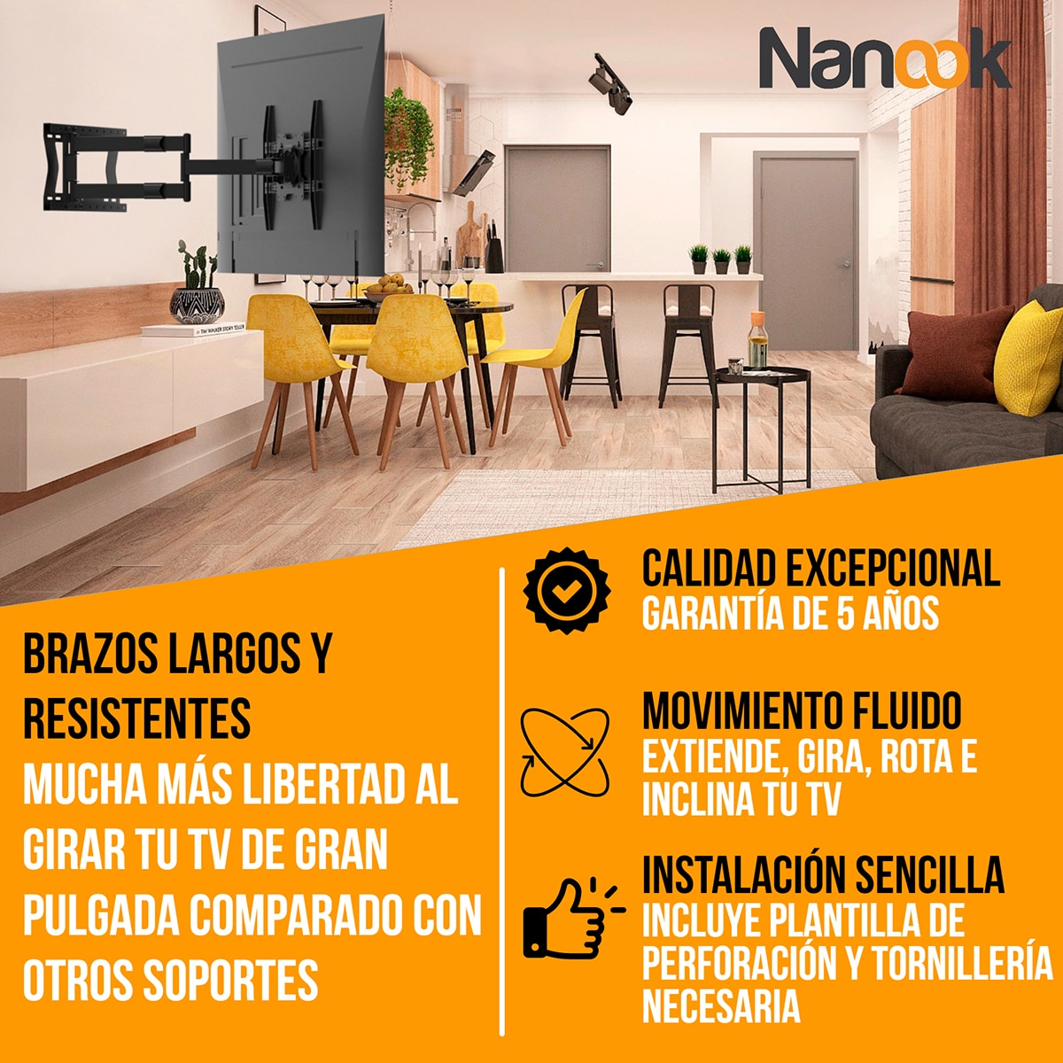 Soporte de pared Nanook 2080 para TV's de 32"a 75" Negro-4