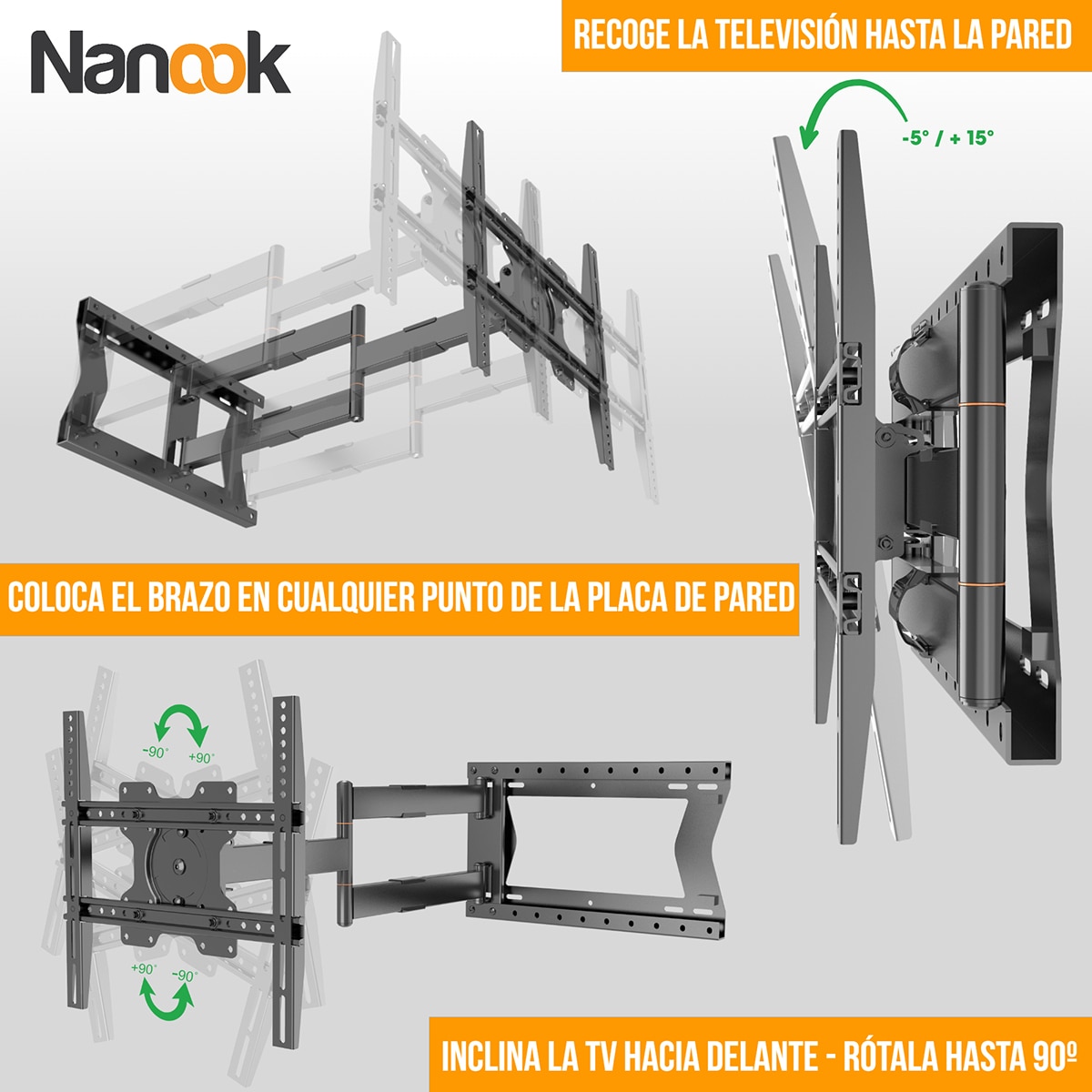 Soporte de pared Nanook 2080 para TV's de 32"a 75" Negro-5
