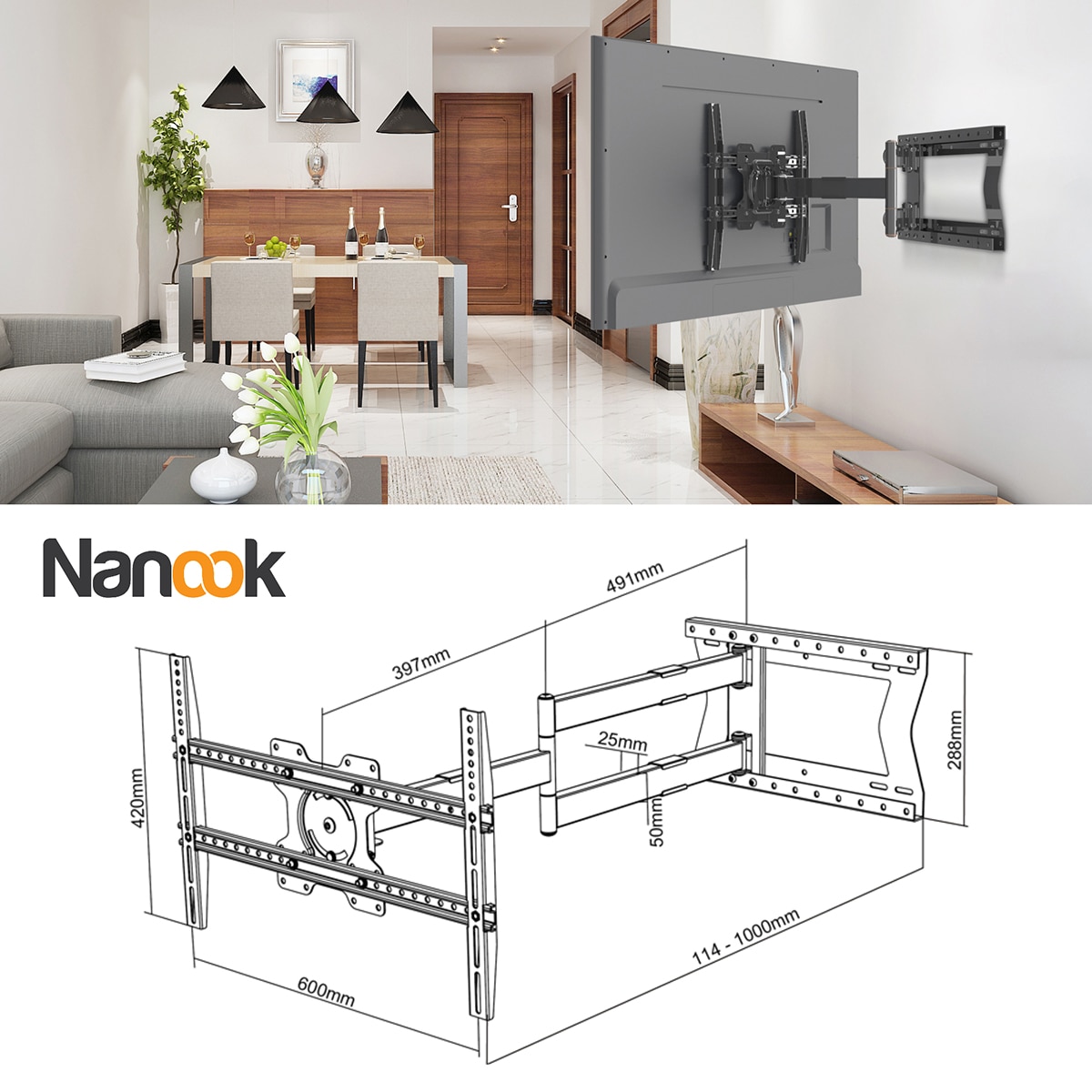 Soporte de pared Nanook 2100 para TV's de 42"a 75" Negro-2