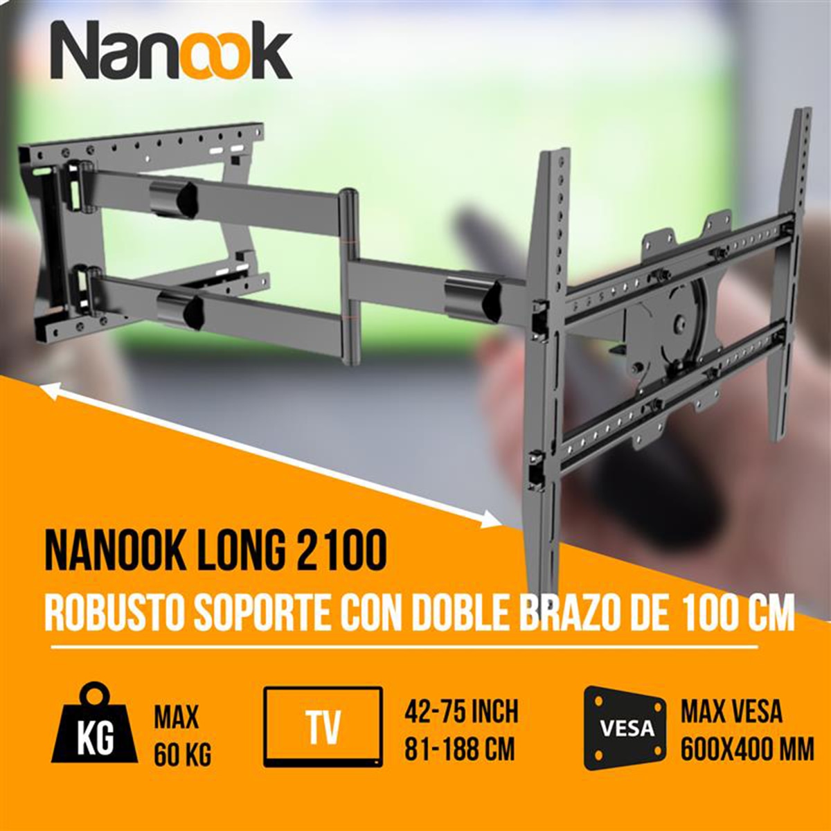 Soporte de pared Nanook 2100 para TV's de 42"a 75" Negro-3