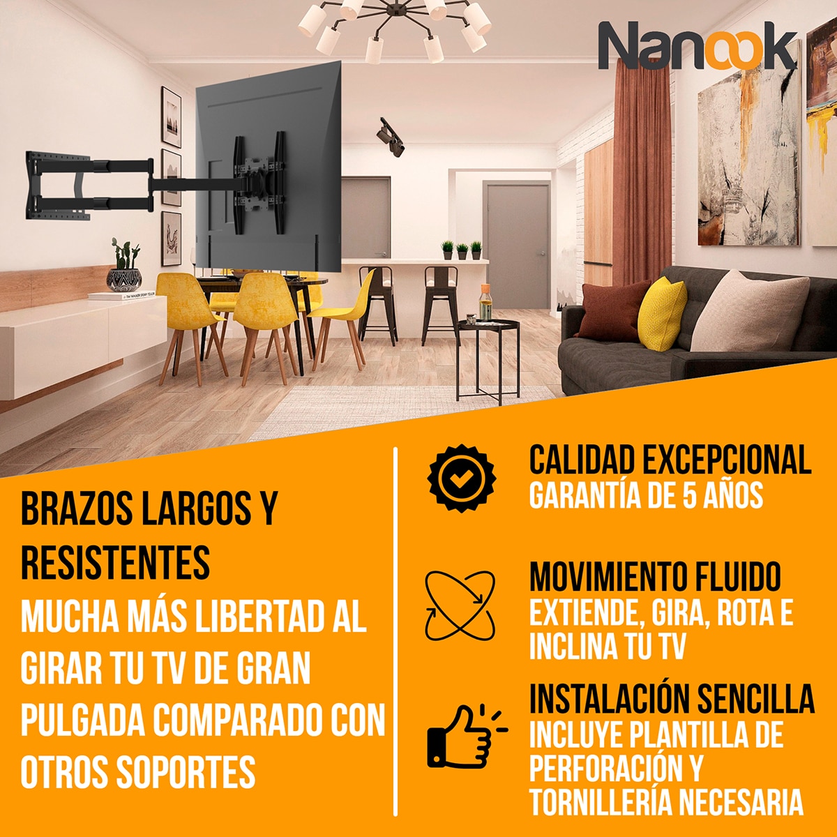 Soporte de pared Nanook 2100 para TV's de 42"a 75" Negro-4