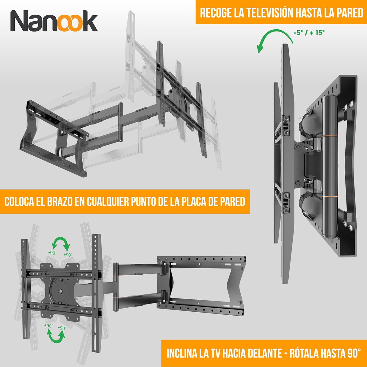 Soporte de pared Nanook 2100 para TV's de 42"a 75" Negro-5