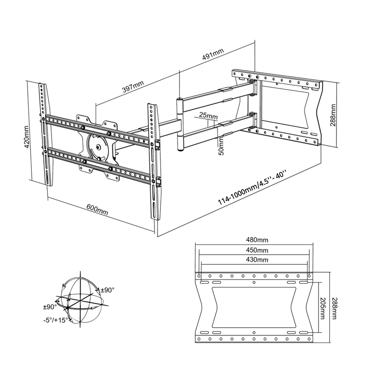 Soporte de pared Nanook 2100 para TV's de 42"a 75" Negro-6