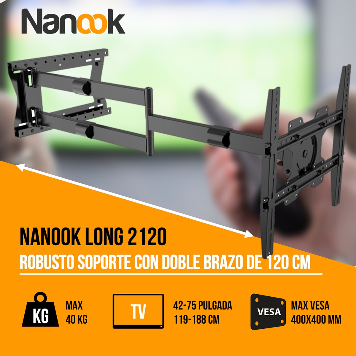Soporte de pared Nanook 2120 para TV's de 42"a 75" Negro-3
