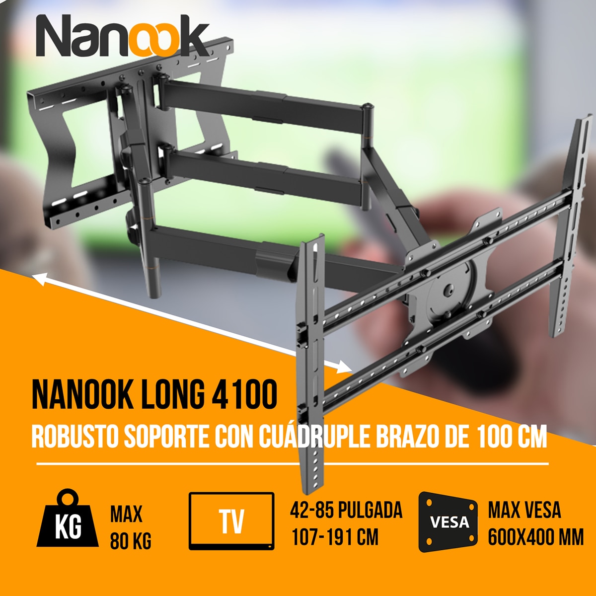 Soporte de pared Nanook 4100 para TV's de 42"a 85" Negro-3